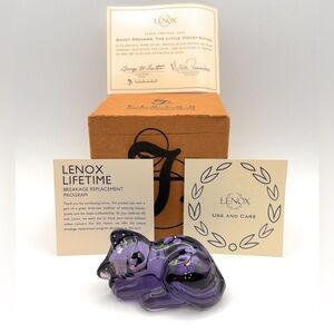 Fenton Sweet Dreamer Little Violet Kitten Sleeping Kitty Cat Hand Painted Flower